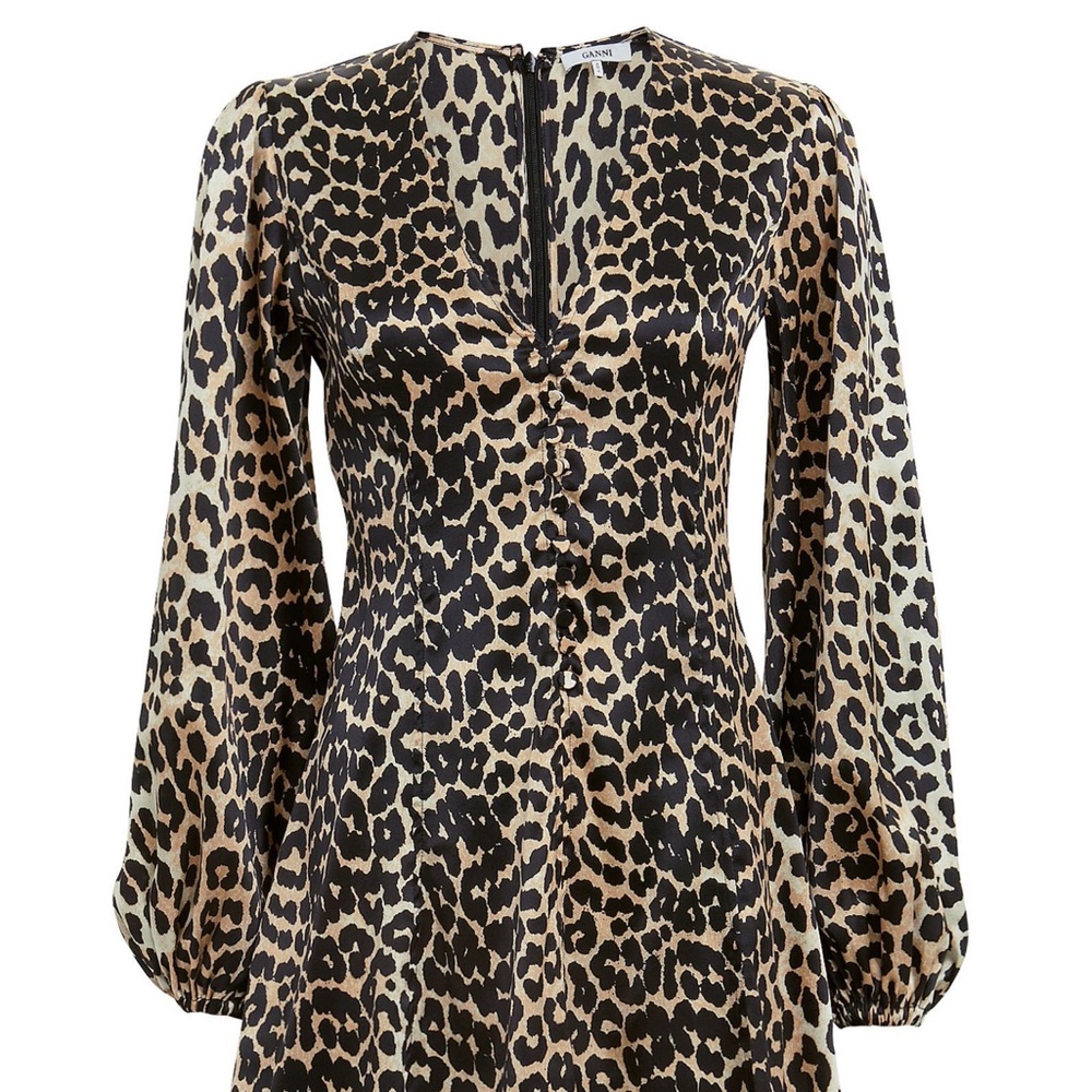 Ganni Silk Leopard Print Dress
